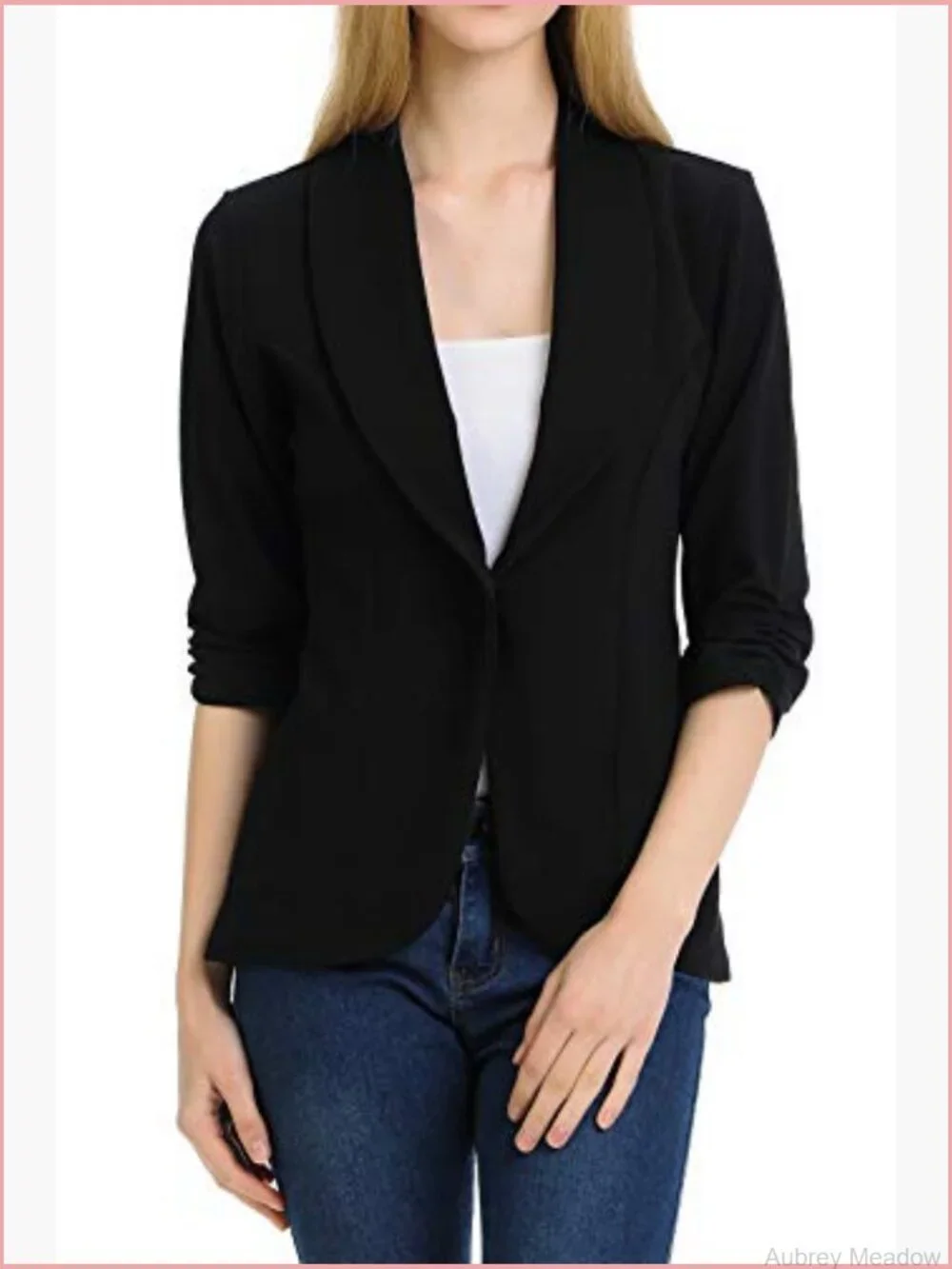 3/4 Ruched Sleeve Lightweight Blazer Jacket for Work Office